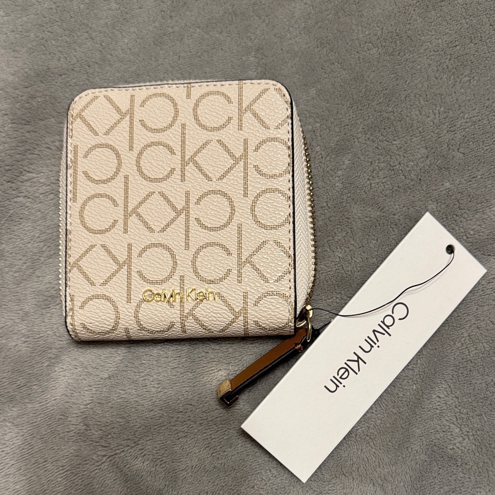 Calvin Klein Cream Monogram Zip Wallet